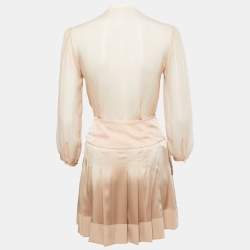 Pre Owned Chloe Vintage Silk Chiffon Sheer Top & Satin Silk Pleated Mini Skirt S