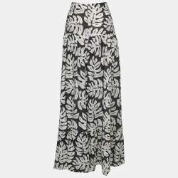 Chloe Black Leaf Printed Cotton & Wool Maxi Skirt M