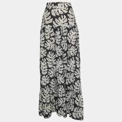 Chloe Black Leaf Printed Cotton & Wool Maxi Skirt M