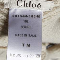 Pre Owned Chloe Vintage Beige Wool Knit Hook Front Cropped Cardigan M