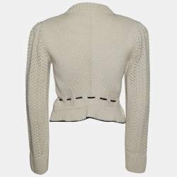 Pre Owned Chloe Vintage Beige Wool Knit Hook Front Cropped Cardigan M