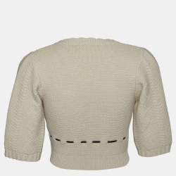 Pre Owned Chloe Beige Wool Knit Tie Detail Cropped Cardigan S