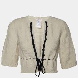 Pre Owned Chloe Beige Wool Knit Tie Detail Cropped Cardigan S