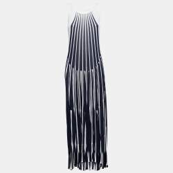 Pre Owned Chloe Navy Blue/White Striped Knit Sleeveless Flared Maxi Dress M