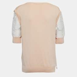 Chloe Beige Cotton Knit Floral Sleeve Detail Top XS