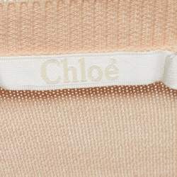 Chloe Beige Cotton Knit Floral Sleeve Detail Top XS