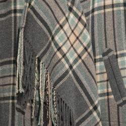 Chloe Grey/Pink Checked Wool Fringed Cape S