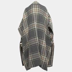 Chloe Grey/Pink Checked Wool Fringed Cape S
