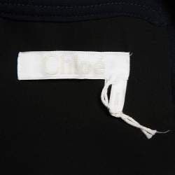 Pre Owned Chloe Navy Blue/Black Chiffon Pleated Bell Sleeve Midi Dress M