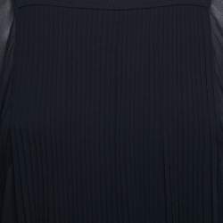 Pre Owned Chloe Navy Blue/Black Chiffon Pleated Bell Sleeve Midi Dress M