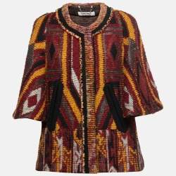 Pre Owned Chloe Multicolor Tribal Patterned Boucle Tweed Cape Coat S