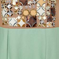 Pre Owned Chloe Green & Brown Cotton Embellished Mini Dress M