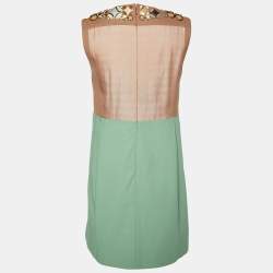 Pre Owned Chloe Green & Brown Cotton Embellished Mini Dress M