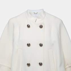 Pre Owned Chloe Cream Wool Crepe Mandarin Collared Double Breasted Cape M