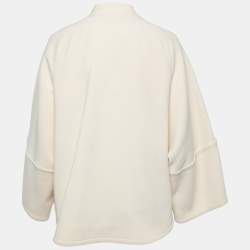 Pre Owned Chloe Cream Wool Crepe Mandarin Collared Double Breasted Cape M