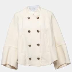 Pre Owned Chloe Cream Wool Crepe Mandarin Collared Double Breasted Cape M