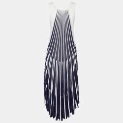 Pre Owned Chloe Navy Blue & White Cotton Knit Sleeveless Midi Dress M
