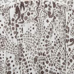 Chloe White/Brown Floral Print Silk Ruffled Boho Kaftan Blouse L