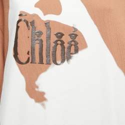 Pre Owned Chloe Orange Logo Print Cotton Crew Neck Half Sleeve Sweatshirt M