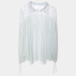 مملوكة مسبقًا Chloe Mint Green Silk Chiffon & Lace Top M