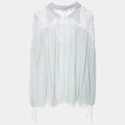 مملوكة مسبقًا Chloe Mint Green Silk Chiffon & Lace Top M