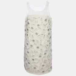 Chloe Ecru Silk Embellished Detail Shift Dress M