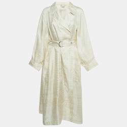Chloe White Print Silk Open Front Belted Long Coat M