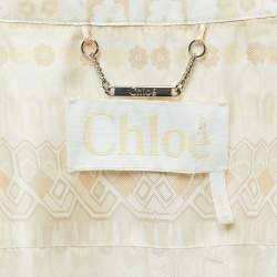Chloe White Print Silk Open Front Belted Long Coat M