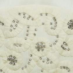 Pre Owned Chloe Cream Crystals Embellished Silk & Linen Blend Sleeveless Top M