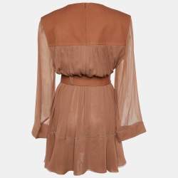 Pre Owned Chloe Brown Crepe & Chiffon Belted Mini Dress L