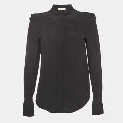 مملوكة مسبقًا Chloe Black Crepe Silk Round Neck Shirt XS
