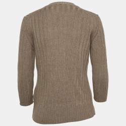 Chloe Dark Beige Wool and Linen Lace Tie up Detail Sweater M