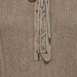 Chloe Dark Beige Wool and Linen Lace Tie up Detail Sweater M