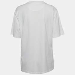 مملوكة مسبقًا Chloe White Mouth Print Cotton Crew Neck T-Shirt L