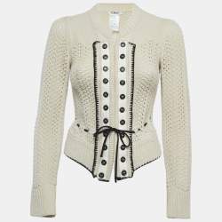 Chloe Vintage Beige Wool Knit Hook Front Cropped Cardigan S