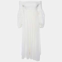 Pre Owned Chloé Cream Wool Off-Shoulder Long Dress S