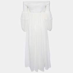 Pre Owned Chloé Cream Wool Off-Shoulder Long Dress S