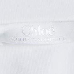 Pre Owned Chloe White Cotton Lace Insert Detail Ruffle Bottom Long Sleeve Top S