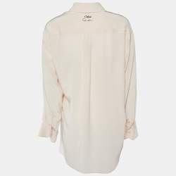 Pre Owned Chloe X Corita Kent Pansy Pink Slogan Print Silk Shirt M