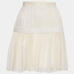 Chloe White Lace Trim Silk Gathered Mini Skirt S