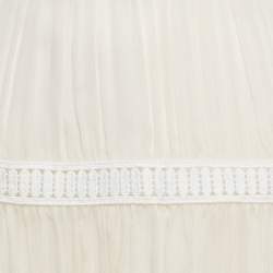 Chloe White Lace Trim Silk Gathered Mini Skirt S