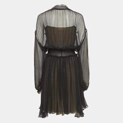 Pre Owned Chloe Black Crinkle Silk Tie-Up Detail Ruffled Midi Dress S