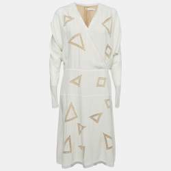 مملوكة مسبقًا Chloe Cream Silk Lace Trim Midi Dress M