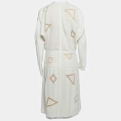 مملوكة مسبقًا Chloe Cream Silk Lace Trim Midi Dress M