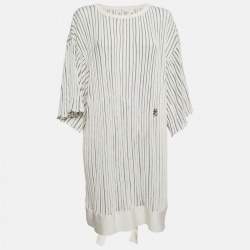 Chloe Off-White Patterned Knit Flared Sleeves Mini Dress L