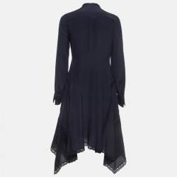 Pre Owned Chloe Navy Silk Lace Trim Shirt Dress S