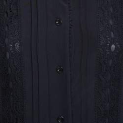 Pre Owned Chloe Navy Silk Lace Trim Shirt Dress S