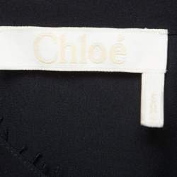 Pre Owned Chloe Navy Silk Lace Trim Shirt Dress S