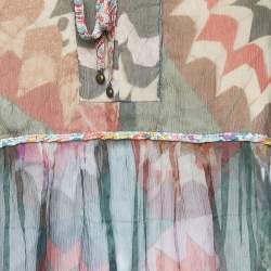 Pre Owned Chloe Green Rosace Patchwork Print Silk Crepe Flared Blouse L 