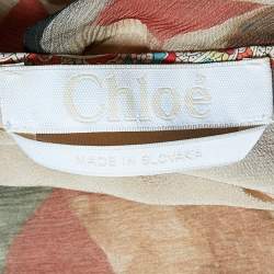 Pre Owned Chloe Green Rosace Patchwork Print Silk Crepe Flared Blouse L 